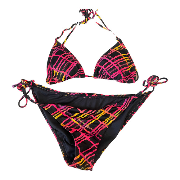 Tilly's Black Neon Abstract Lines String Bikini Swimsuit Women's Size Medium - Picture 2 of 8